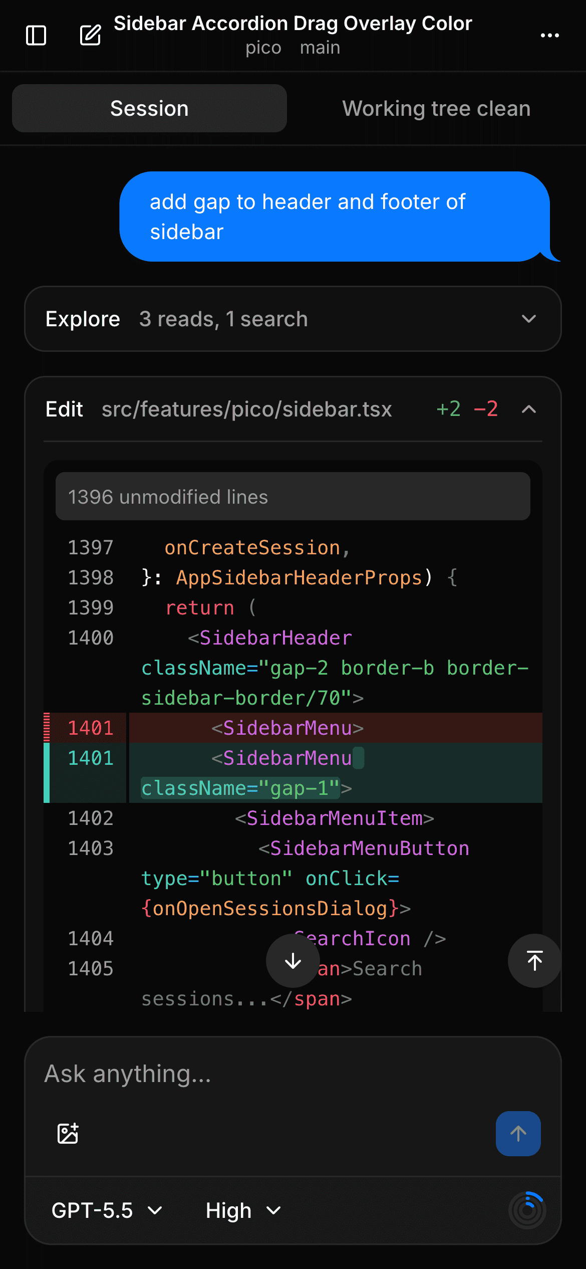 Pico on a phone in dark mode